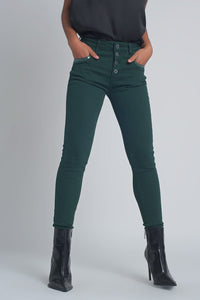 Q2 Women's Pants & Trousers Green Boyfriend Pants with Sequin Pocket Detail