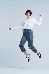 Q2 Women's Pants & Trousers Grey Pants in White Check Print