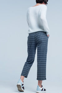 Q2 Women's Pants & Trousers Grey Pants in White Check Print