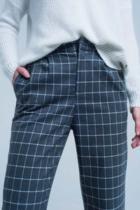 Q2 Women's Pants & Trousers Grey Pants in White Check Print