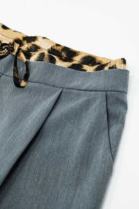 Q2 Women's Pants & Trousers Grey Pleated Pants With Leopard Detail At The Waist