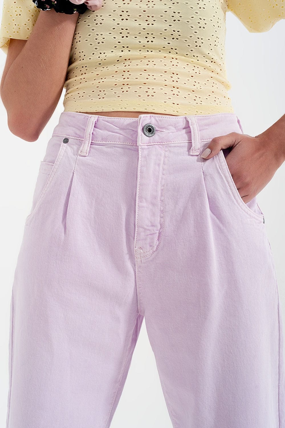 Q2 Women's Pants & Trousers High Rise Mom Jeans with Pleat Front in Lilac