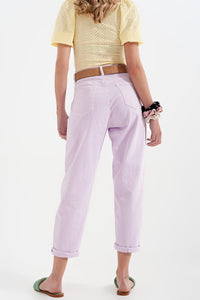 Q2 Women's Pants & Trousers High Rise Mom Jeans with Pleat Front in Lilac