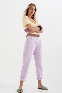 Q2 Women's Pants & Trousers High Rise Mom Jeans with Pleat Front in Lilac