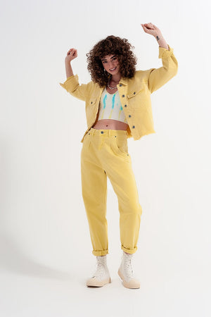 Q2 Women's Pants & Trousers High Rise Mom Jeans with Pleat Front in Yellow