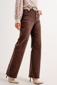 Q2 Women's Pants & Trousers High Rise Slouchy Mom Jeans in Chocolate