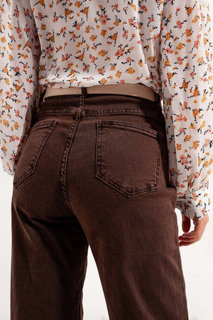 Q2 Women's Pants & Trousers High Rise Slouchy Mom Jeans in Chocolate