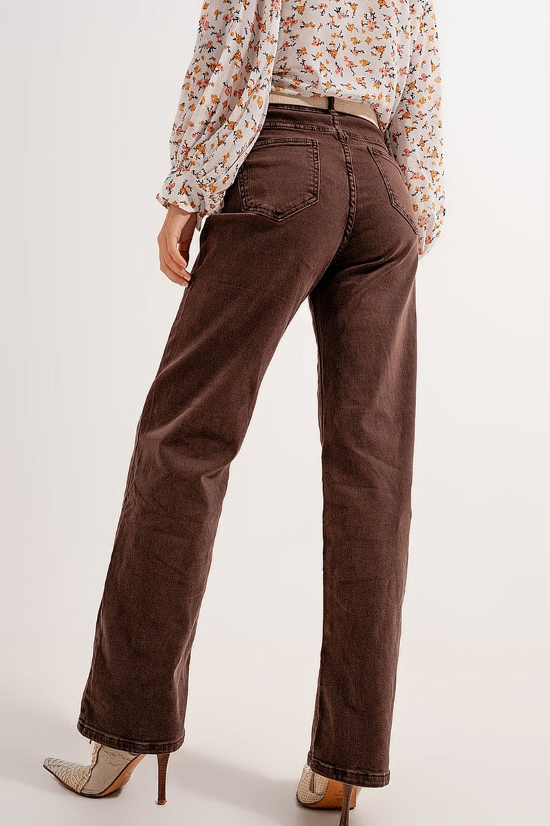 Q2 Women's Pants & Trousers High Rise Slouchy Mom Jeans in Chocolate