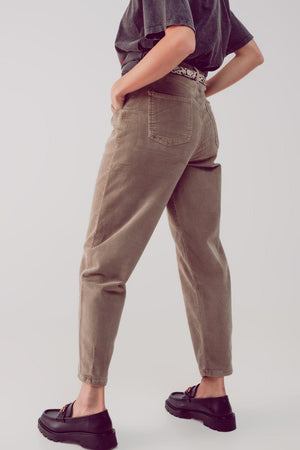 Q2 Women's Pants & Trousers High Rise Slouchy Mom Pants in Beige Cord