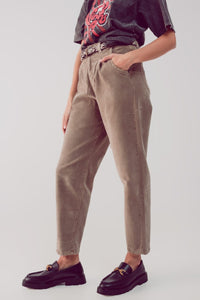 Q2 Women's Pants & Trousers High Rise Slouchy Mom Pants in Beige Cord
