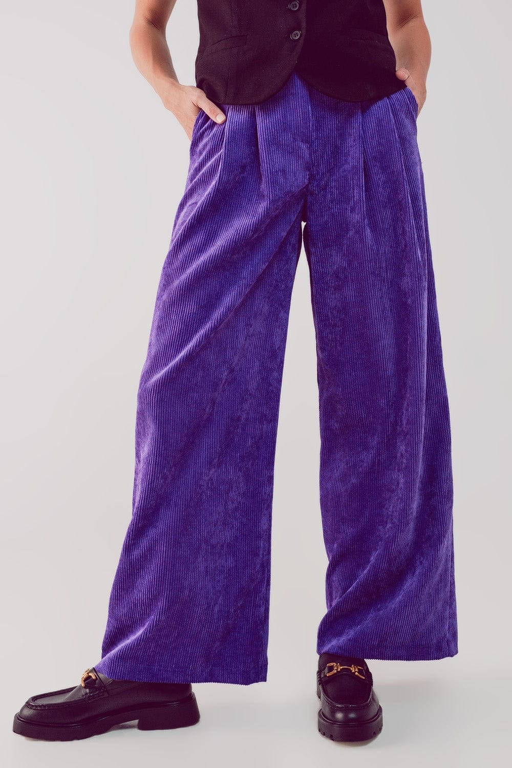 Q2 Women's Pants & Trousers High Rise Straight Leg Pants in Purple Cord