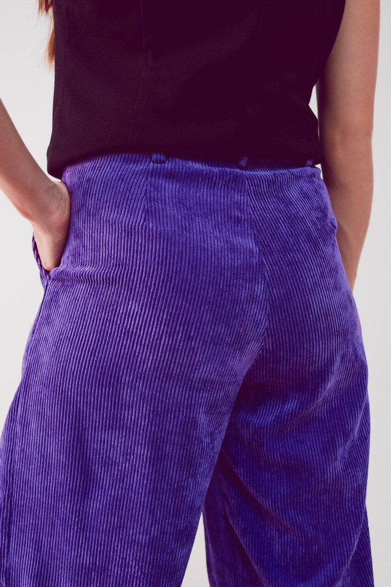 Q2 Women's Pants & Trousers High Rise Straight Leg Pants in Purple Cord