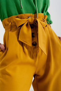 Q2 Women's Pants & Trousers High Waist Belted Paperbag Trousers in Yellow