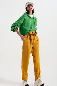 Q2 Women's Pants & Trousers High Waist Belted Paperbag Trousers in Yellow