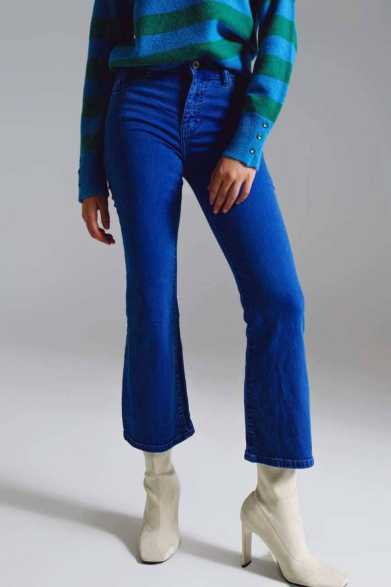 Q2 Women's Pants & Trousers High Waist Flair Jeans In Blue