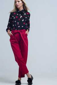 Q2 Women's Pants & Trousers High Waist Red Pants with Belt