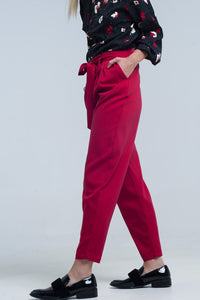 Q2 Women's Pants & Trousers High Waist Red Pants with Belt