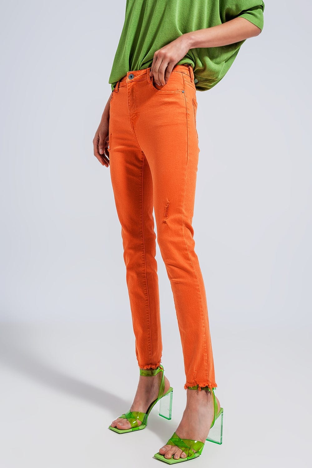Q2 Women's Pants & Trousers High Waisted Skinny Jeans in Orange