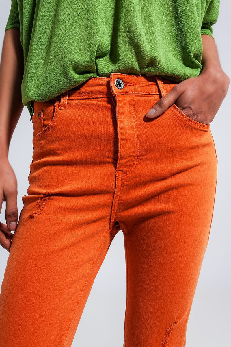 Q2 Women's Pants & Trousers High Waisted Skinny Jeans in Orange