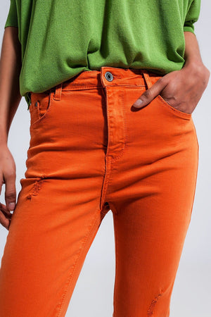 Q2 Women's Pants & Trousers High Waisted Skinny Jeans in Orange