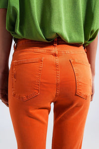 Q2 Women's Pants & Trousers High Waisted Skinny Jeans in Orange