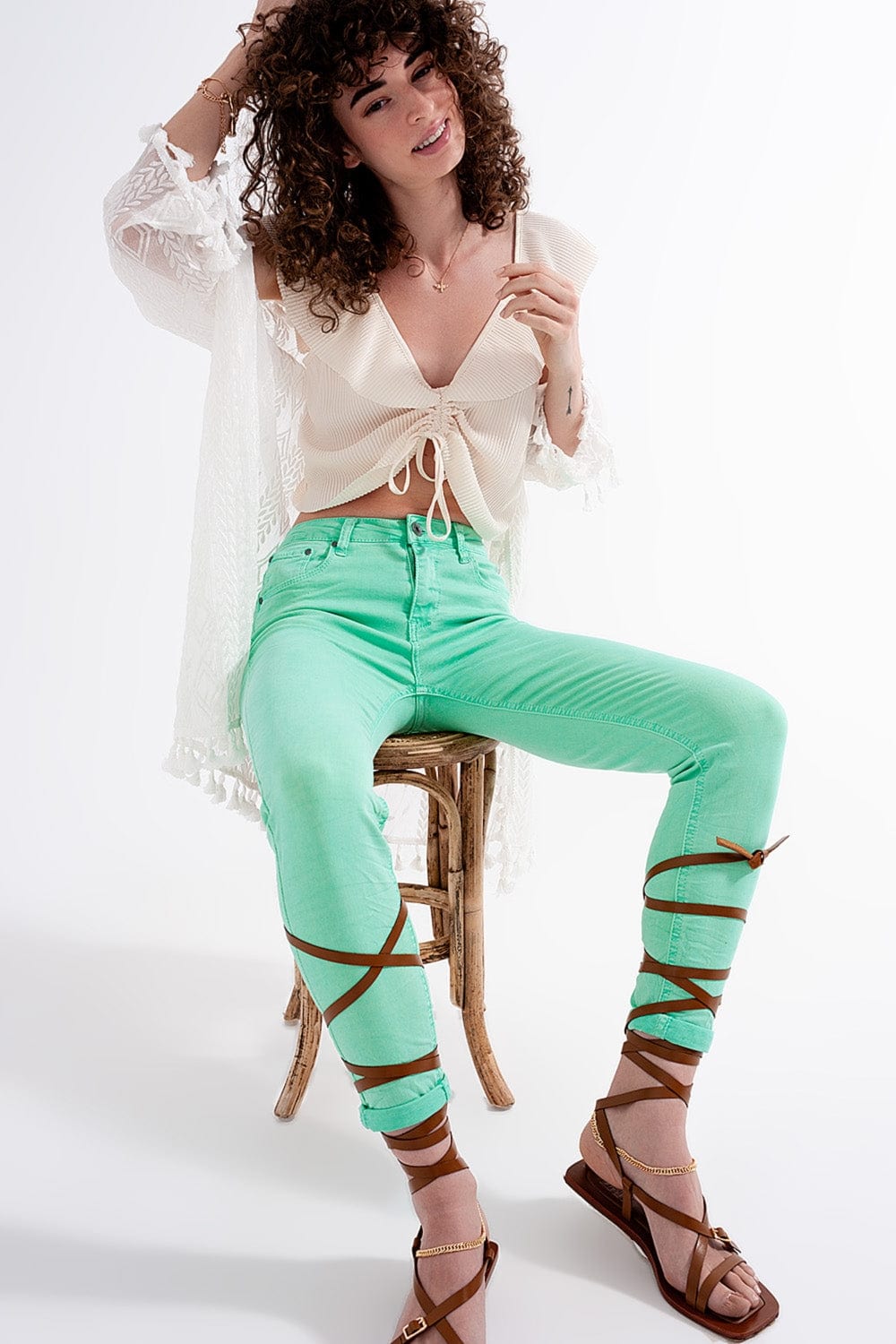 Q2 Women's Pants & Trousers High Waisted Skinny Jeans in Pistachio
