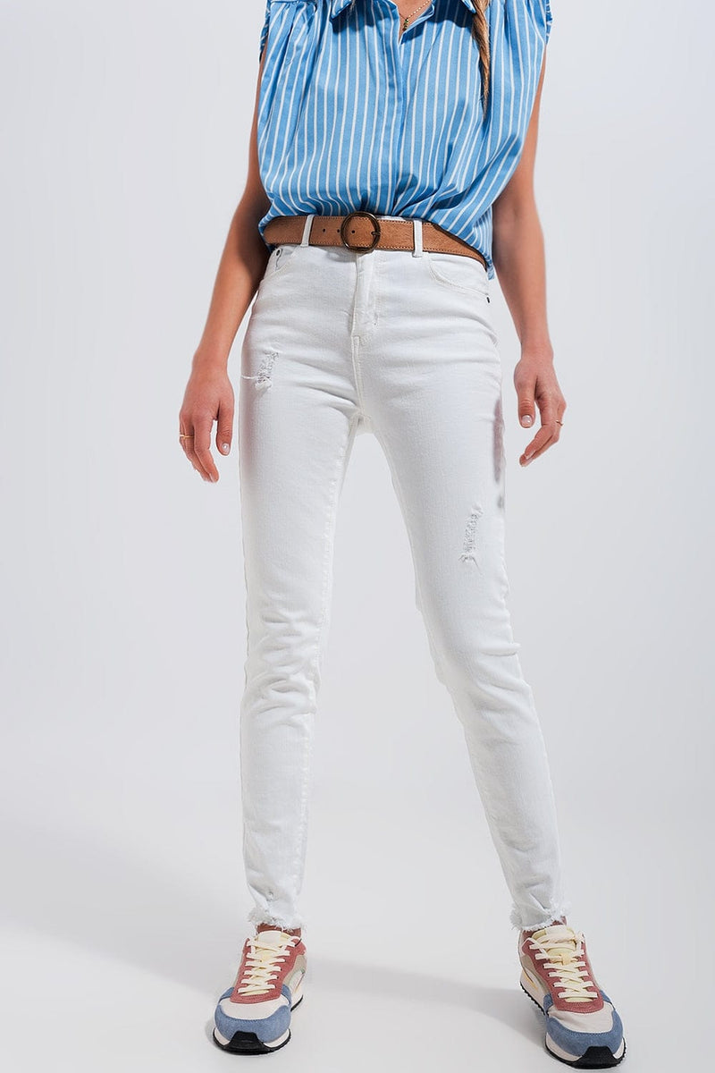 Q2 Women's Pants & Trousers High Waisted Skinny Jeans in White