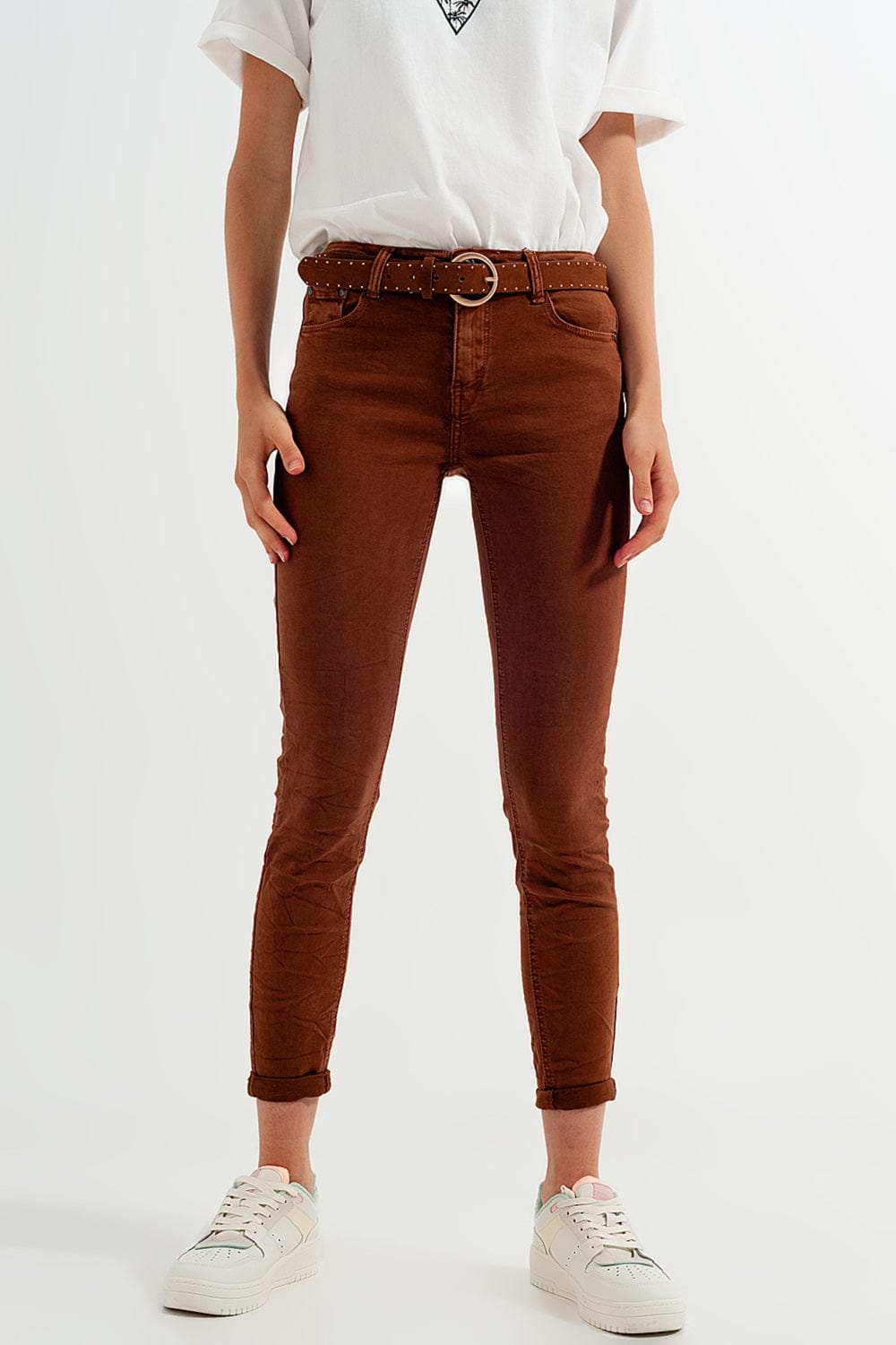 Q2 Women's Pants & Trousers High waisted super skinny pants in camel