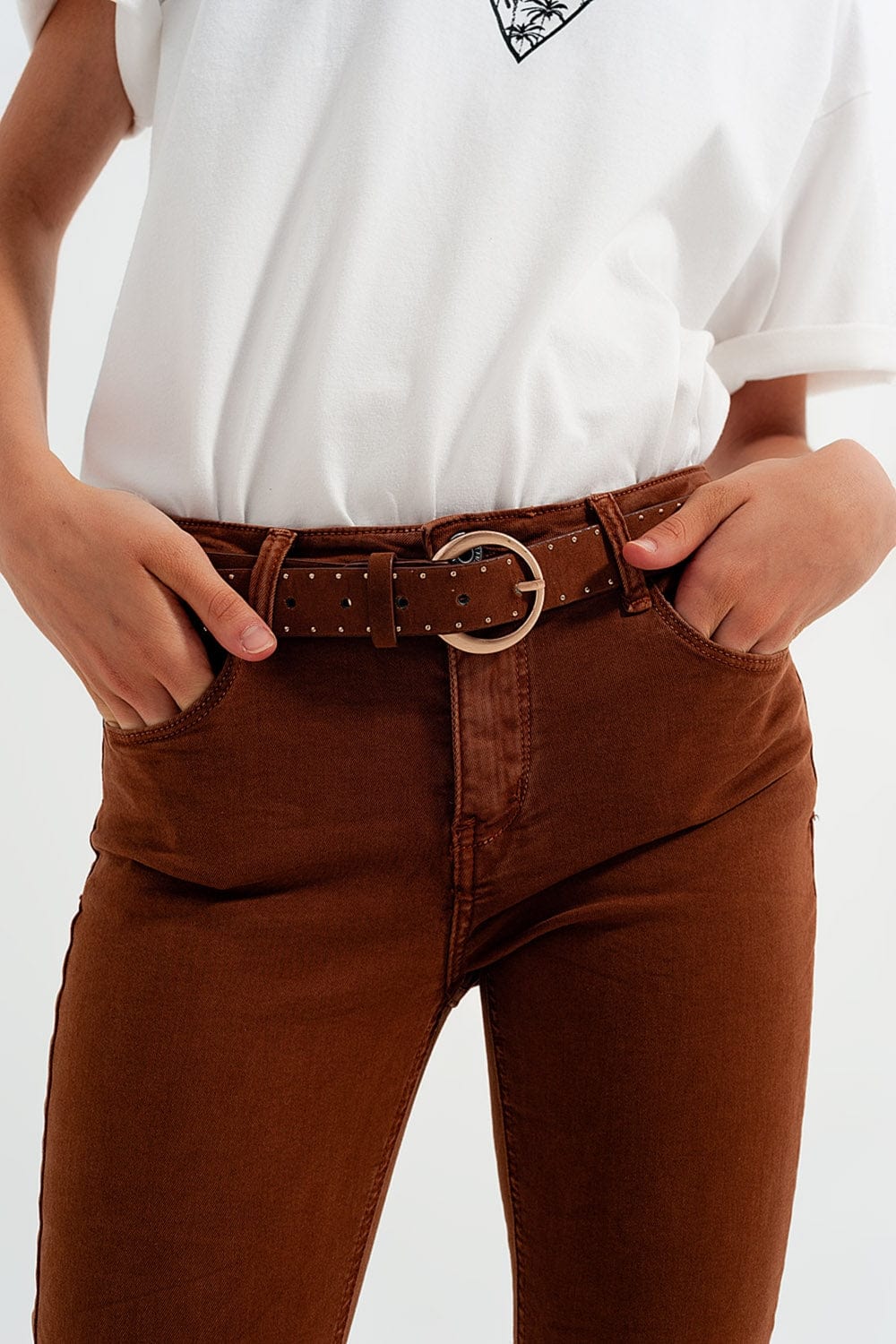 Q2 Women's Pants & Trousers High waisted super skinny pants in camel