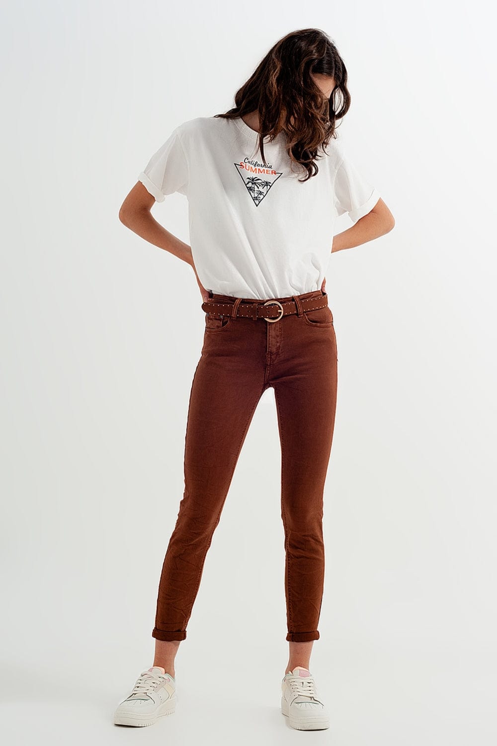 Q2 Women's Pants & Trousers High waisted super skinny pants in camel