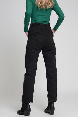 Q2 Women's Pants & Trousers Jeans with Paper Bag Waist and Button Details in Black