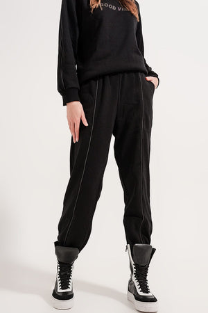 Q2 Women's Pants & Trousers Joggers with Drawstring Waist and Front Seam in Black