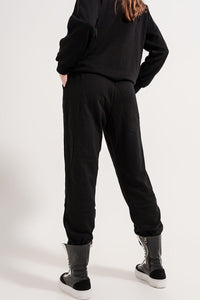 Q2 Women's Pants & Trousers Joggers with Drawstring Waist and Front Seam in Black