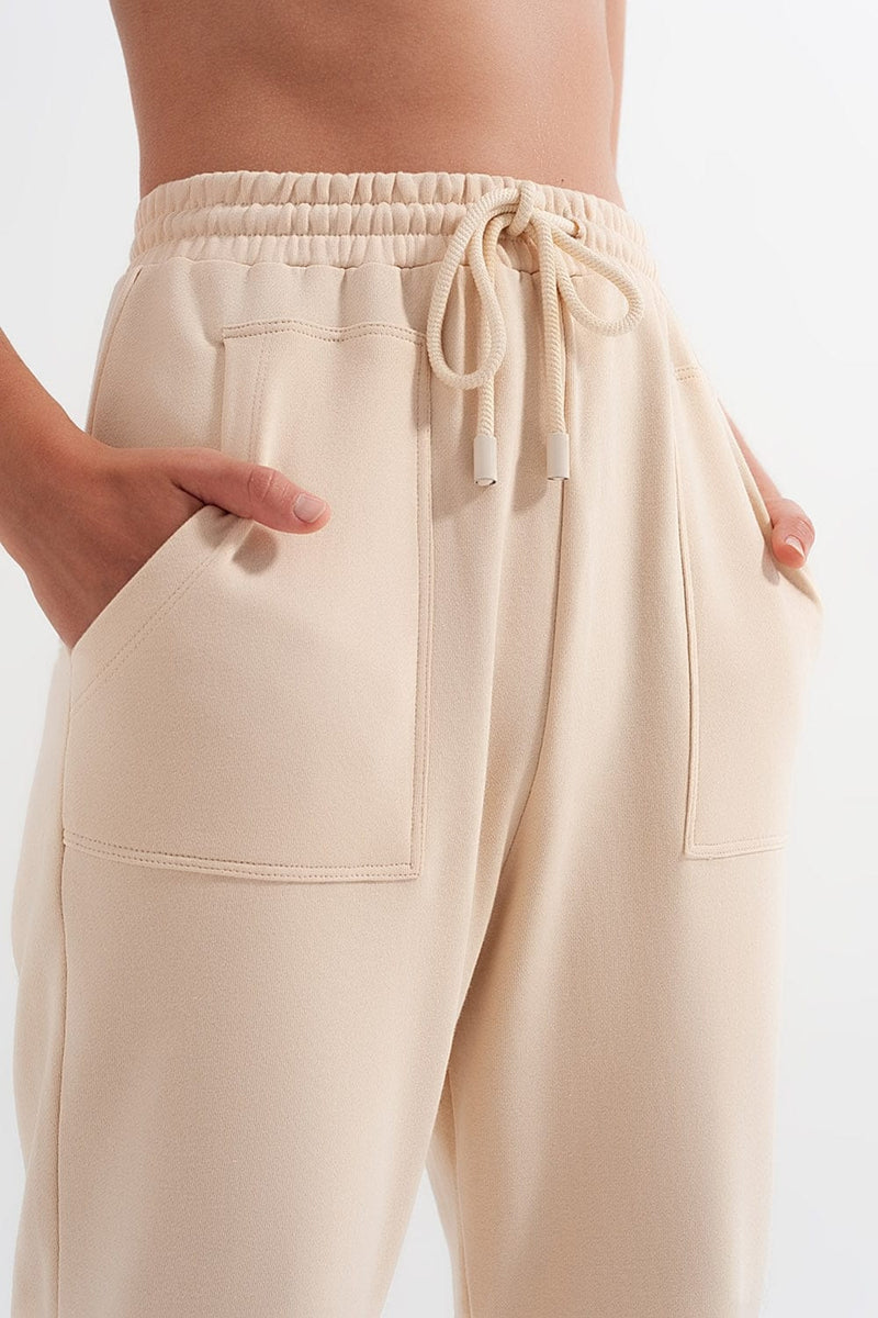 Q2 Women's Pants & Trousers Joggers with Elastic Waist Band in Beige