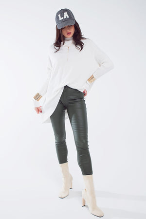 Q2 Women's Pants & Trousers Leatherette Effect Super Skinny Pants In Olive Green