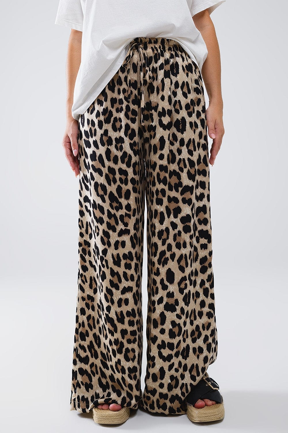 Q2 Women's Pants & Trousers Leopard Print Pants With Drawstring And Pockets