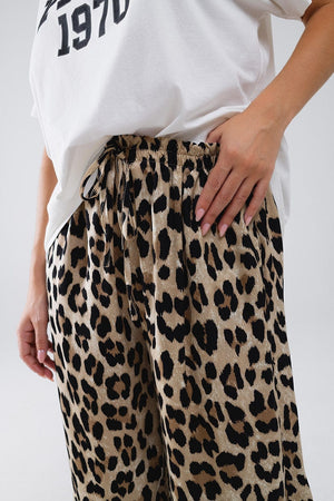 Q2 Women's Pants & Trousers Leopard Print Pants With Drawstring And Pockets