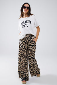 Q2 Women's Pants & Trousers Leopard Print Pants With Drawstring And Pockets