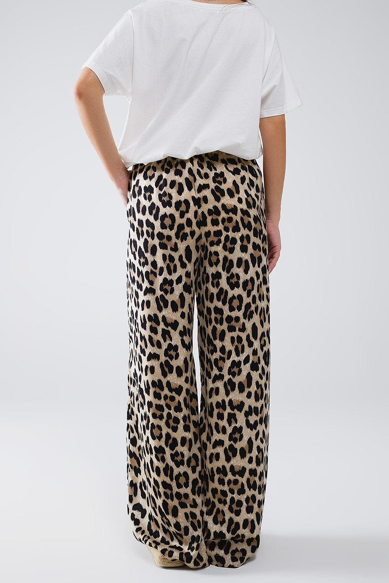 Q2 Women's Pants & Trousers Leopard Print Pants With Drawstring And Pockets