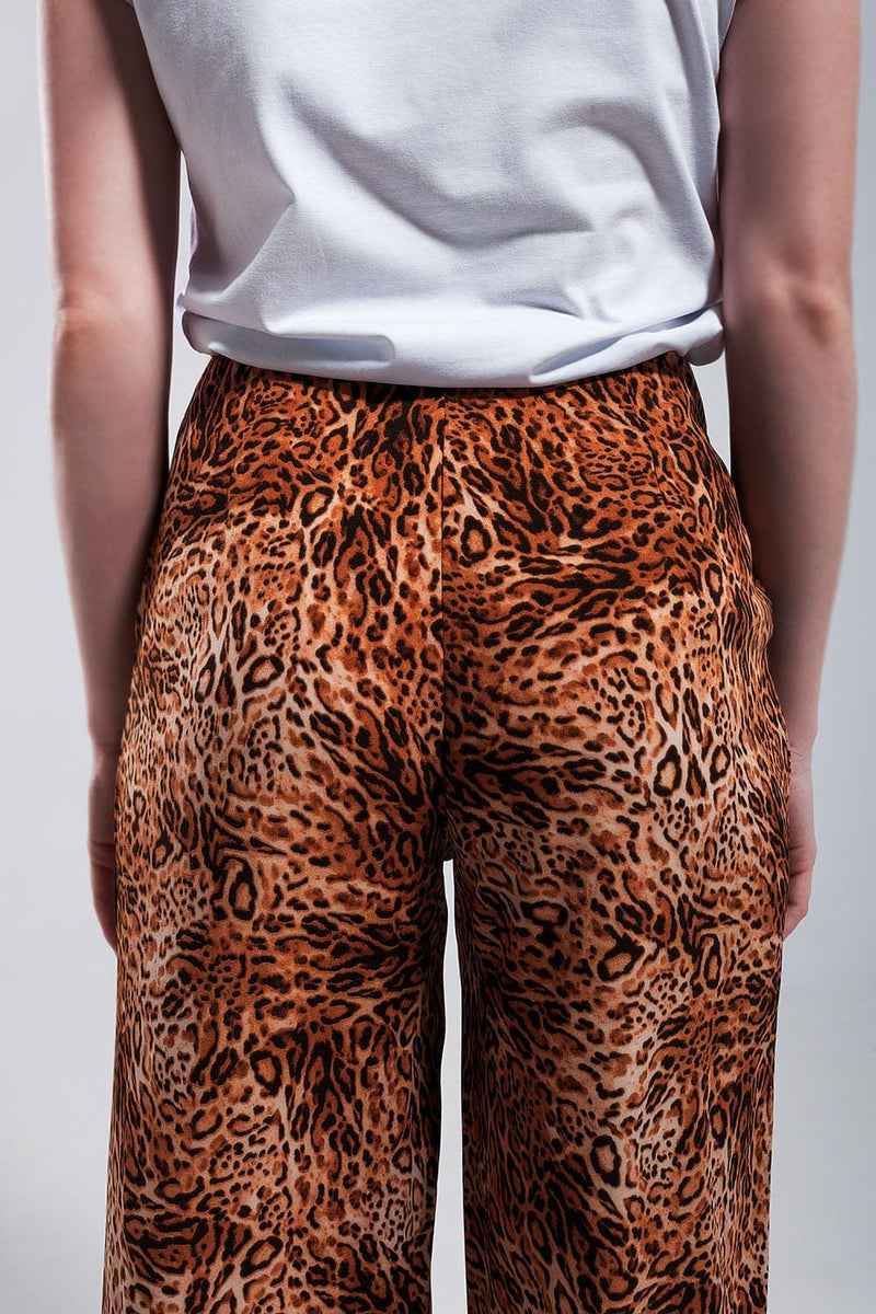 Q2 Women's Pants & Trousers Leopard Print Wide Leg Pants in Brown