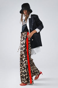 Q2 Women's Pants & Trousers Leopard Straight Pants With Red Stripes Down The Sides