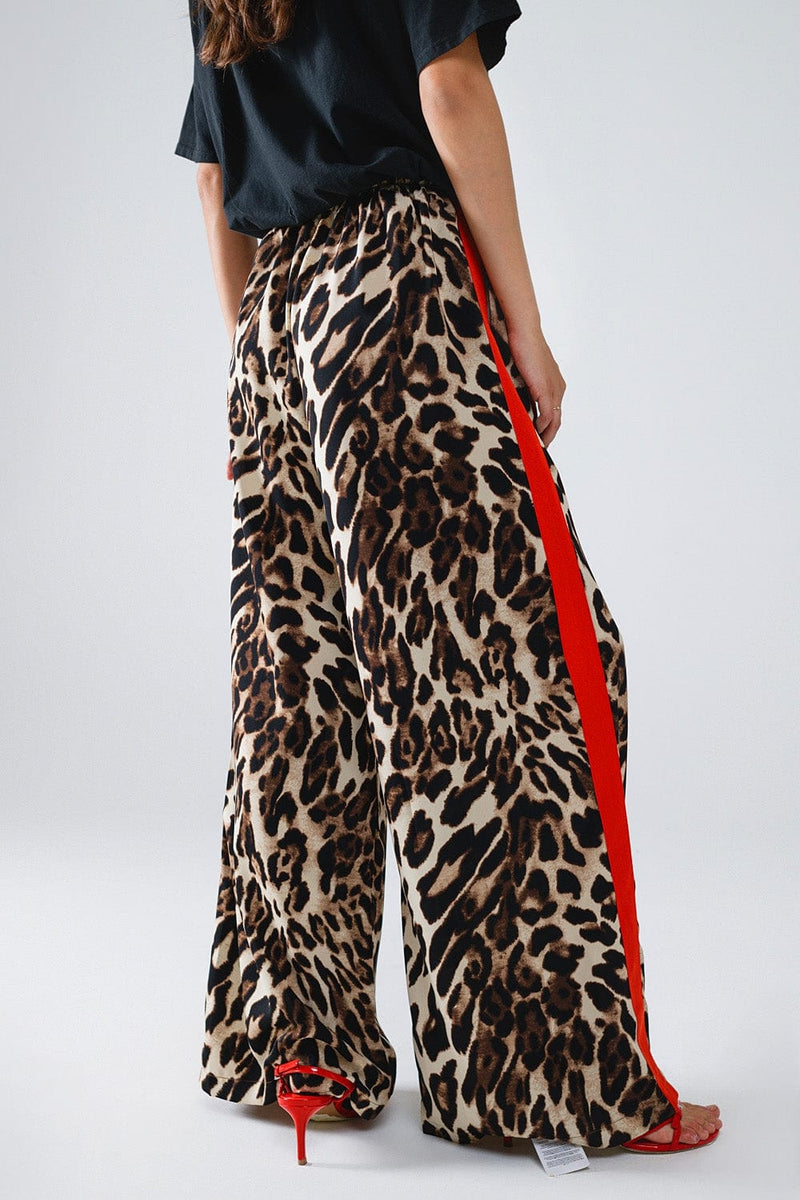 Q2 Women's Pants & Trousers Leopard Straight Pants With Red Stripes Down The Sides