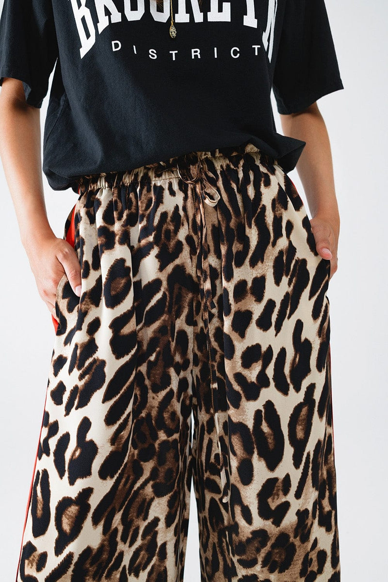 Q2 Women's Pants & Trousers Leopard Straight Pants With Red Stripes Down The Sides