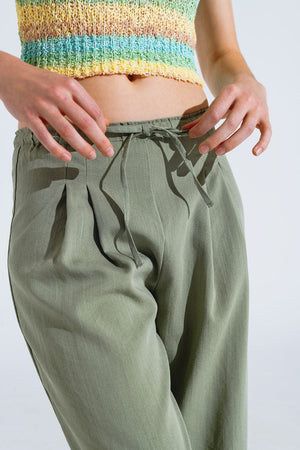 Q2 Women's Pants & Trousers Light Green Relaxed Pants With Drawstring Closing And Side Pockets