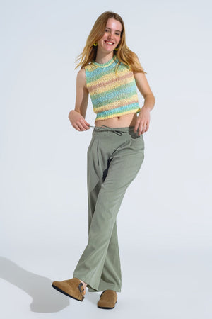 Q2 Women's Pants & Trousers Light Green Relaxed Pants With Drawstring Closing And Side Pockets