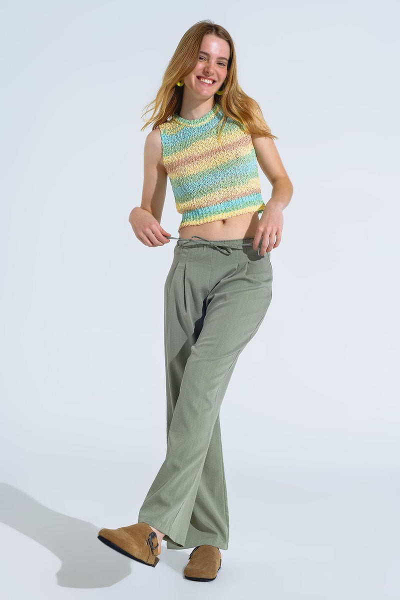 Q2 Women's Pants & Trousers Light Green Relaxed Pants With Drawstring Closing And Side Pockets