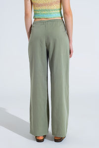 Q2 Women's Pants & Trousers Light Green Relaxed Pants With Drawstring Closing And Side Pockets