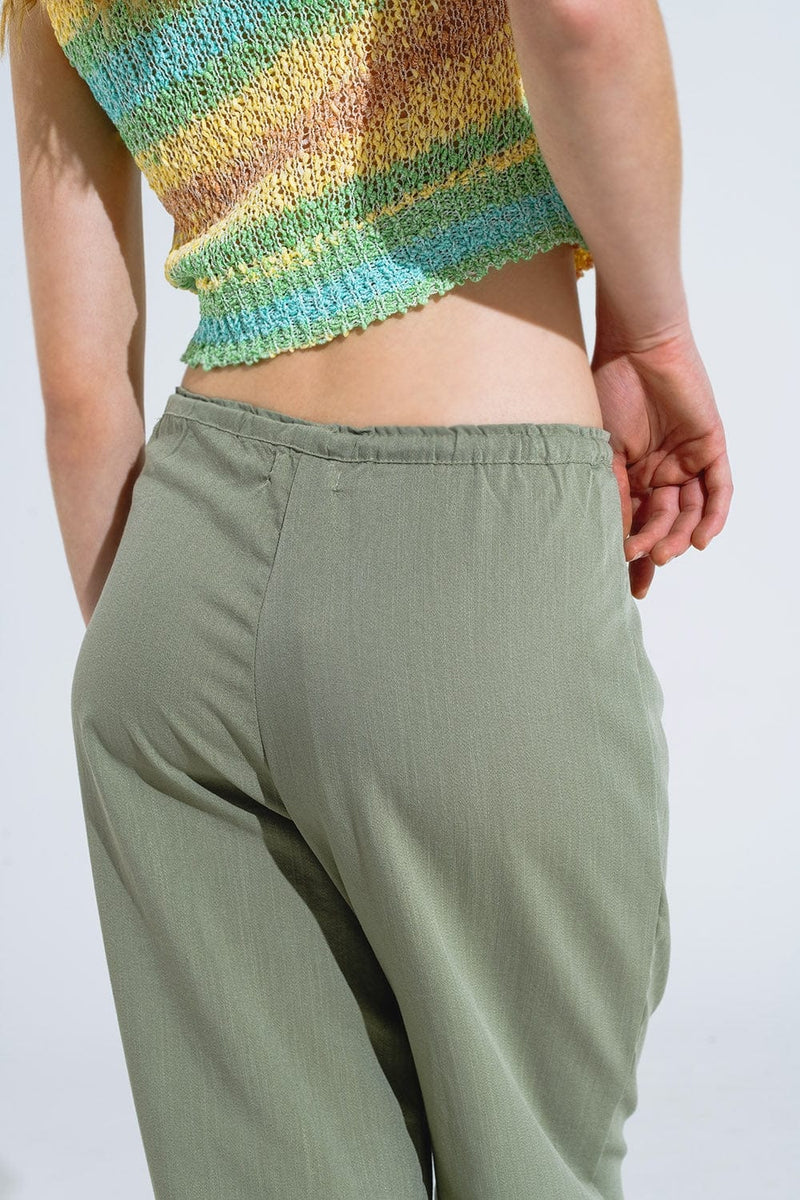 Q2 Women's Pants & Trousers Light Green Relaxed Pants With Drawstring Closing And Side Pockets
