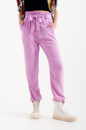 Q2 Women's Pants & Trousers Lightweight Pants with Tie Waist in Purple