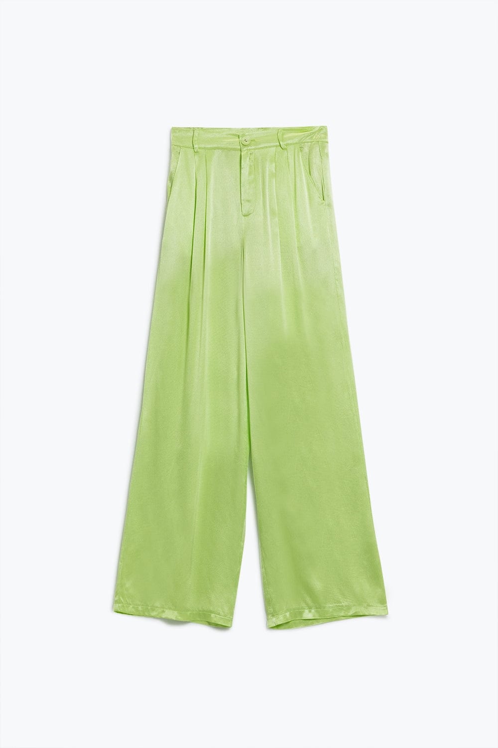 Q2 Women's Pants & Trousers Lime Flared Satin Pants With Pockets